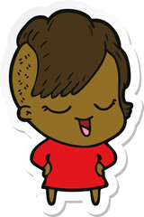 sticker of a happy cartoon girl