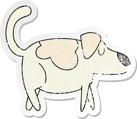 distressed sticker of a quirky hand drawn cartoon dog