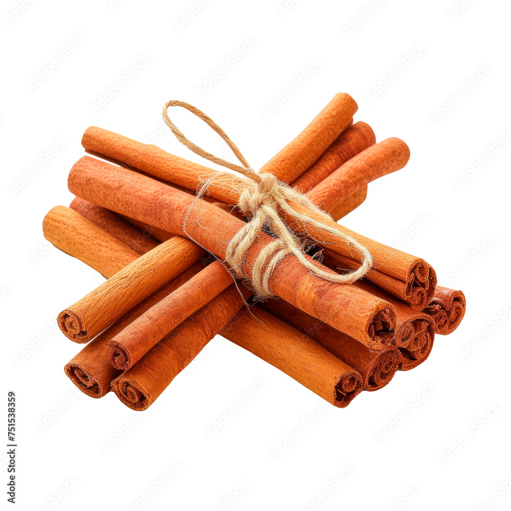 Wall mural A bunch of cinnamon sticks are tied together Isolated on transparent background, PNG