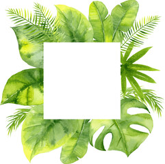 Tropical frame. Vibrant Watercolor background.