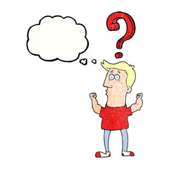 thought bubble textured cartoon man with question