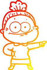 warm gradient line drawing cartoon happy old woman