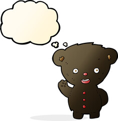 cartoon waving black bear cub with thought bubble