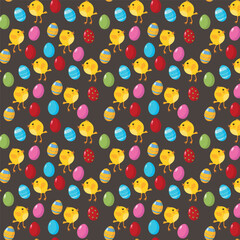 Vector image of a pattern with chickens and Easter eggs.