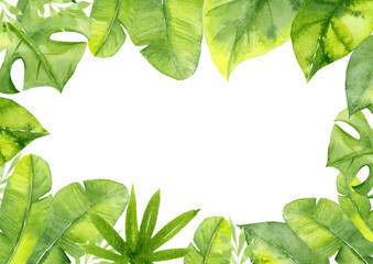 Fototapeta premium Tropical frame. Vibrant Watercolor background.
