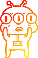warm gradient line drawing cartoon three eyed alien