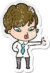 distressed sticker of a cartoon woman