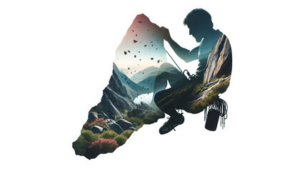 Climber's Connection with Nature in Double Exposure