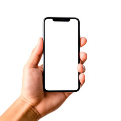 A hand holding a phone. Isolated on transparent background, PNG