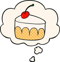 cartoon dessert and thought bubble in comic book style