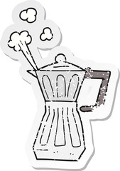 retro distressed sticker of a cartoon espresso stovetop maker