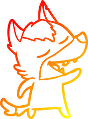 warm gradient line drawing cartoon wolf laughing