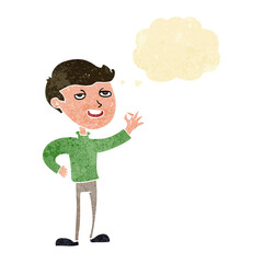 cartoon man making excellent gesture with thought bubble