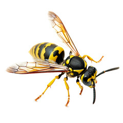 A yellow and black wasp is flying in the air Isolated on transparent background, PNG