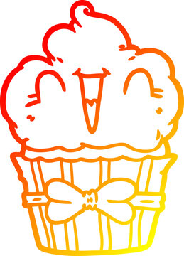 warm gradient line drawing happy cartoon cupcake