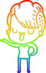 rainbow gradient line drawing cute cartoon girl with hipster haircut