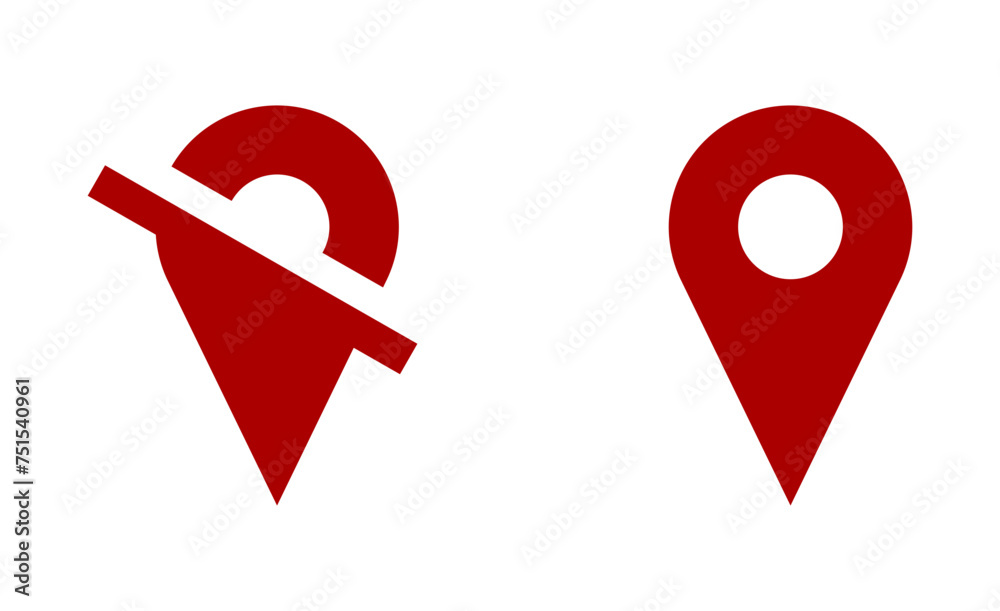 Poster red location pointer pin or you are here on off marker hotspot symbol sign icon set. vector image.