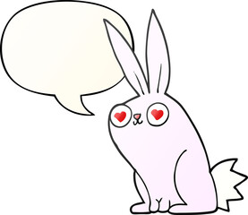 cartoon bunny rabbit in love and speech bubble in smooth gradient style