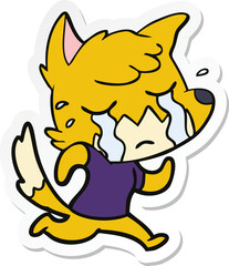 sticker of a crying fox cartoon