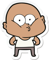sticker of a cartoon bald man staring