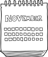 black and white cartoon calendar showing month of november