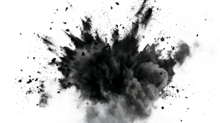A black cloud of smoke is blowing in the wind Isolated on transparent background, PNG