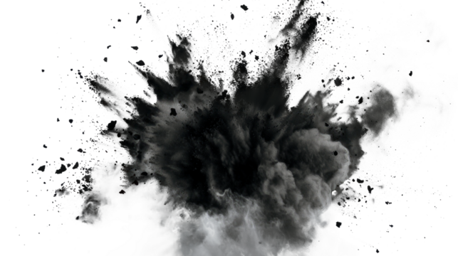 A black cloud of smoke is blowing in the wind Isolated on transparent background, PNG
