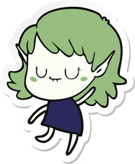 sticker of a happy cartoon elf girl wearing dress