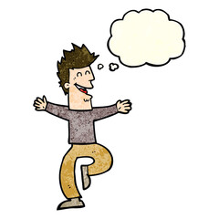 Fototapeta premium cartoon laughing man with thought bubble