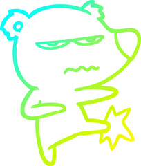 cold gradient line drawing angry bear cartoon kicking