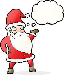 cartoon santa claus with thought bubble