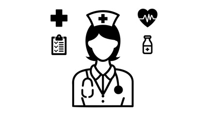 Nurse Icon. Vector Medical Assistant with Stethoscope and Cap Pictogram illustration