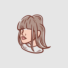 The head of a girl in profile. Portrait of a brunette woman. Social Media Avatar. Vector Flat Illustration