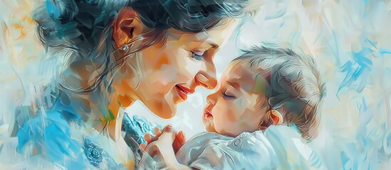 Amazing Watercolor Illustration of a mother's happiness with her baby.Generative AI - obrazy, fototapety, plakaty