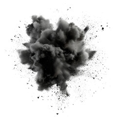 A black cloud of smoke is blowing in the wind Isolated on transparent background, PNG - obrazy, fototapety, plakaty