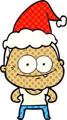 comic book style illustration of a happy old woman wearing santa hat