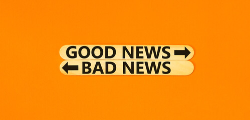 Good or bad news symbol. Concept word Good news Bad news on beautiful wooden stick. Beautiful...