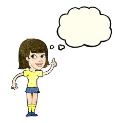 cartoon pretty girl with idea with thought bubble
