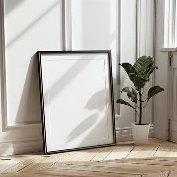 Square Black Picture Frame with Glass and White Mat