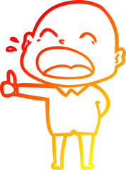 warm gradient line drawing cartoon shouting bald man
