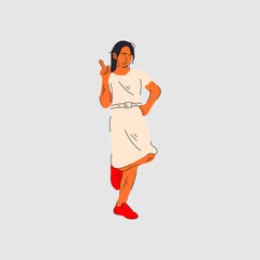 Young woman wearing a dress vector illustration. Flat