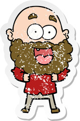 distressed sticker of a cartoon crazy happy man with beard