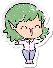 distressed sticker of a cartoon elf girl