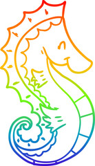 rainbow gradient line drawing cartoon sea horse