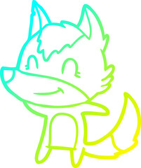 cold gradient line drawing friendly cartoon wolf