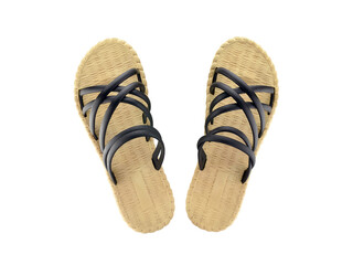 pair of rubber beige sandals with strap isolated on transparent