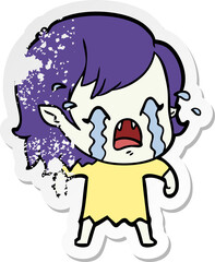 distressed sticker of a cartoon crying vampire girl