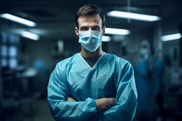 Fototapeta na wymiar Generative AI photography of professional mature man doctor in hospital