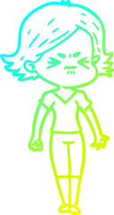 cold gradient line drawing cartoon angry woman