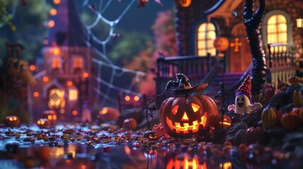 Halloween background featuring pumpkins, bats, and a spooky atmosphere, perfect for celebrating the season with a touch of darkness and mischief - obrazy, fototapety, plakaty